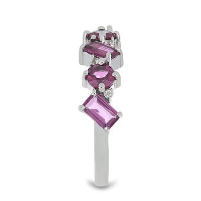 BUY 925 SILVER NATURAL RHODOLITE GEMSTONE CLUSTER RING 